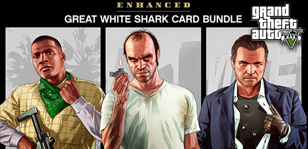 Grand Theft Auto V Enhanced + Great White Shark Card - Cover / Packshot