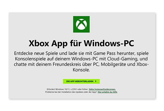 Die Xbox App für PC runterladen